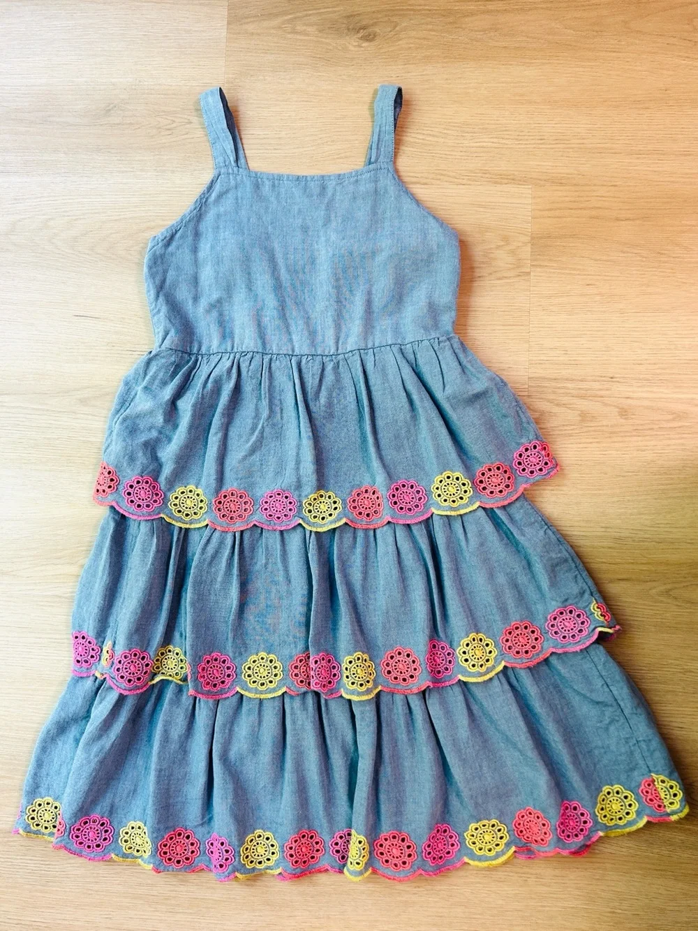 Old Navy Sleeveless Blue Tiered Eyelet Dress with Ruffles for Girls Size L 10-12